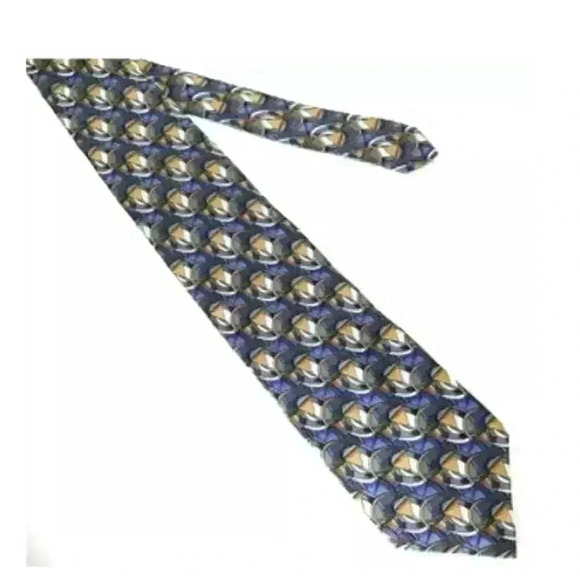 Vintage Jerry Garcia Luxury Blue Gray Orange Geometric Printed Silk Tie - Picture 3 of 6